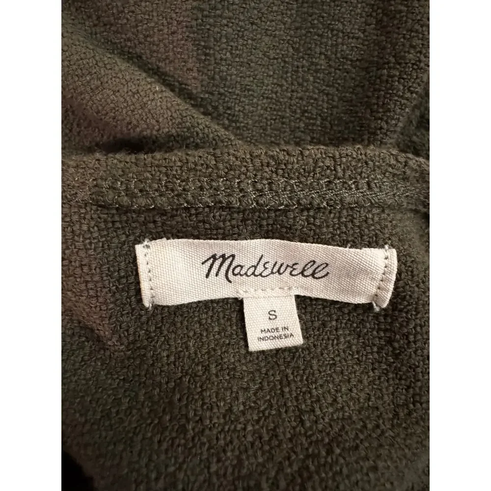New MADEWELL Women's Deep Green Puff Sleeves Jacquard Square Neck Top Size S